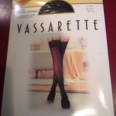 Vassarette Lace Top Backseam Sheer Nylon Hosiery Stockings Long Black